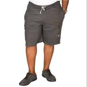 Bigdude Men's Charcoal Marl Fleece‎ Elastic Drawstring Cargo Shorts Size 2XL NWT